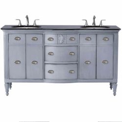 Home Decorators Collection Wellington 61 in. W x 22 in. D Double Bath Vanity in Worn Grey with Granite Vanity Top in Black