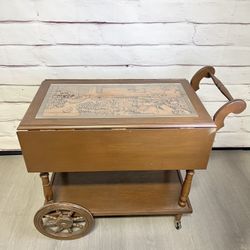Wood Carved Asian Tea Cart