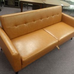 Camel Leather Futon Couch With Storage 