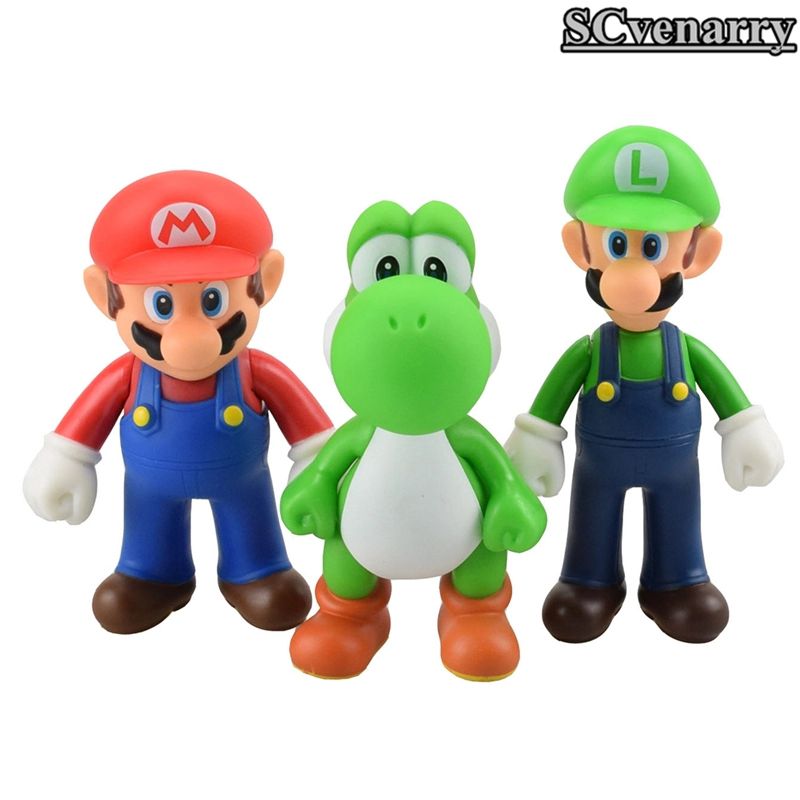 3pcs/lot Super Mario Bros Luigi Mario Yoshi PVC Action Figures toy 5" Wedding Decoration