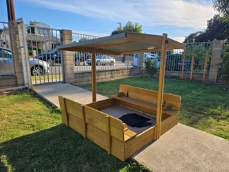 Kids Sand Box - Wooden Outdoor Rotatable Canopy Brown