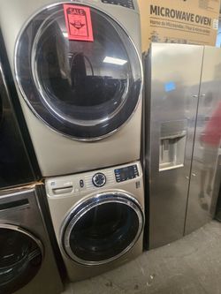 GE - 7.8 Cu. Ft. Stackable Smart 12-Cycle Gas Dryer and Washer Set- Satin Nickel