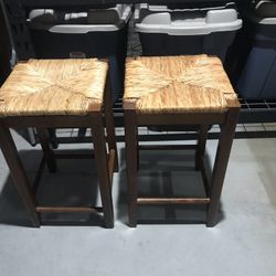 Barstools Wood With Wicker Seat Qty (2) 
