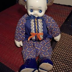 Porcelain Asian Delft Blue Doll