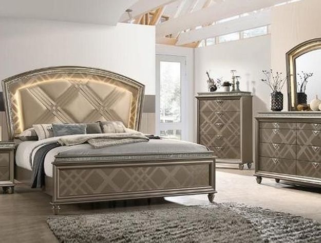 Cristal Gold LED Panel Bedroom Set