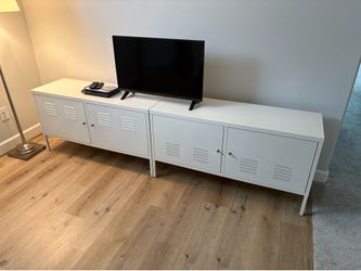 Two IKEA metal cabinets white