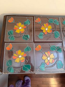 Vintage Stained Glass Floral Panels – Colorful Handmade Décor