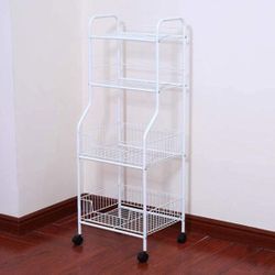 Movable Hand Trucks Dish Drainers Storage Rack Kitchen Shelf, Wheeled Bathroom Living Room Trolley Shelf with Four Removable Storage Baskets Storage S