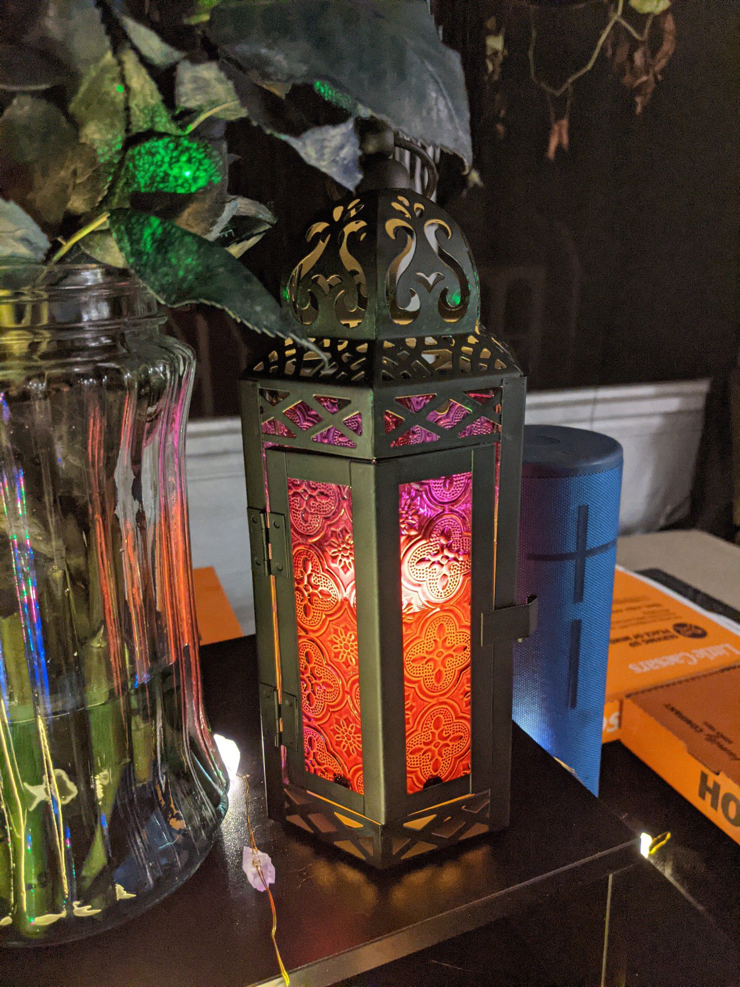 Purple Lantern with Flameless Candle