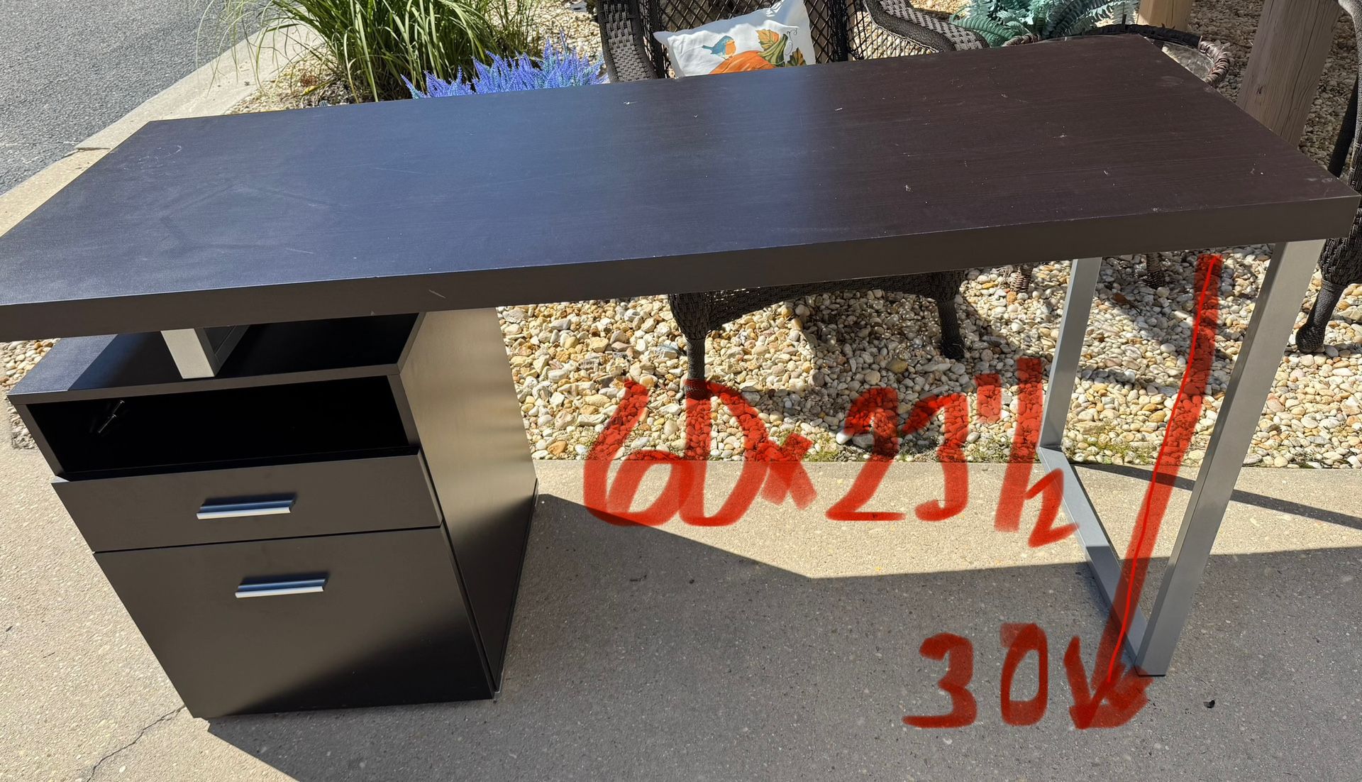 Sleek Espresso Computer Desk w/Drawers Left Or Right