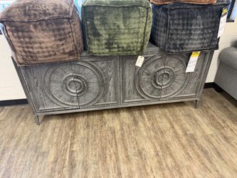 Sunburst Carved 4-Door Sideboard - Weathered Gray | Buffet | Credenza