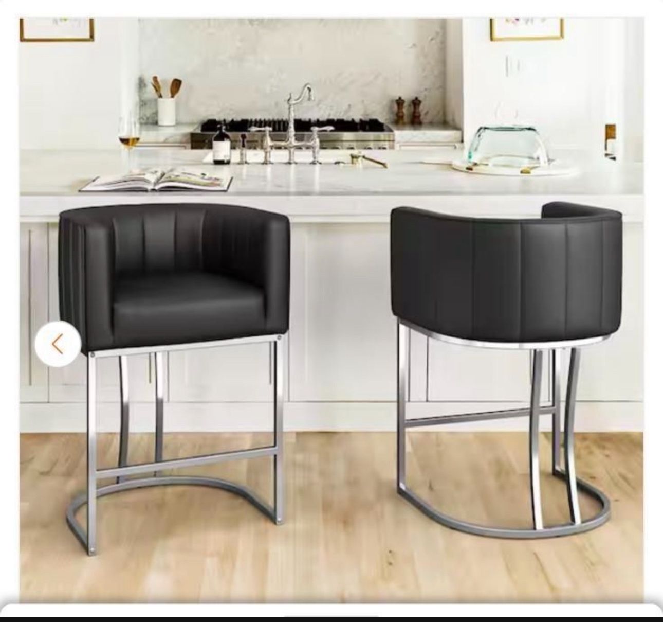 Siska 26 in.Modern Black Fabric Upholstered Counter Stool with Silver Metal Frame Barrel Counter Bar Stool Set of 2 (AB59)