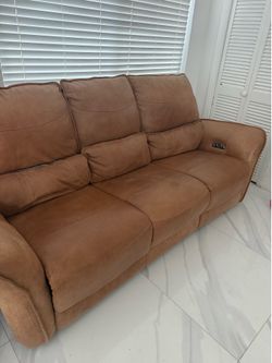 Genuine Leather Power Reclining Sofa - Cognac Brown - Good Condition!