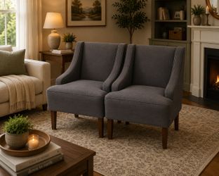 Pair of Grey Wingback Accent Chairs