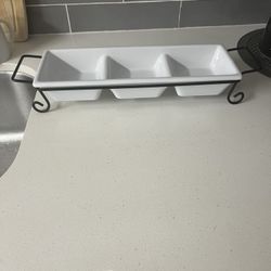 3 Tray Dip Tray And Wood Chip/Salsa Bowl 