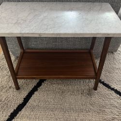 ON HOLD West Elm Mid Century Walnut And Marble Side Table