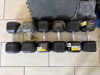 Rubber hex dumbbells pairs for 100,90,80 weights 570lbs total