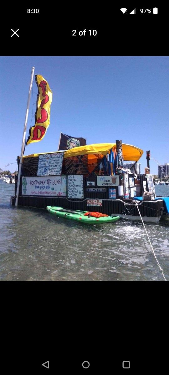 20ft Bamboo Pontoon Tiki Food Boat Pontoon boat . Yamaha 70hp outboard