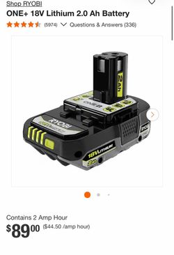 Ryobi ONE+ 18V 2Ah Lithium Battery