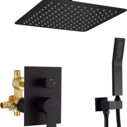 Ceiling Mounted Rain Shower System, Luxury Brass Shower Faucet Set with 12 Inch