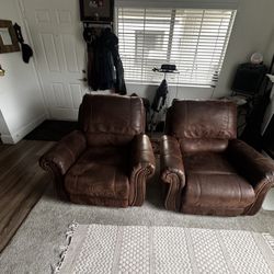2 Brown Leather Recliners