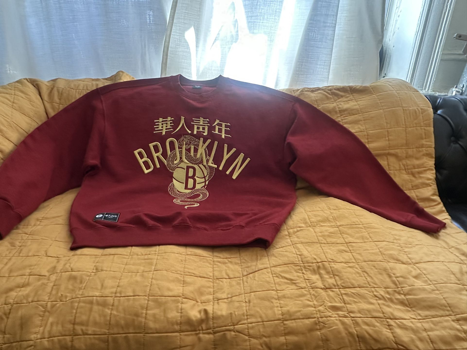 Brooklyn Nets Wah Yan Ching Nin Embroidered-L Red Year Of The Dragon Sweatshirt