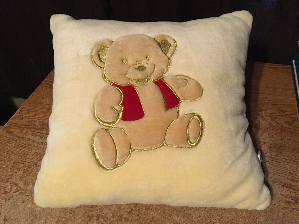 Brown Teddy Bear And Red Vest With Gold Shrimp Throw Pillow Beige 15 In