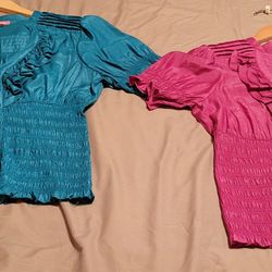 Vibrant Brand new - Women's Ruffled Blouses - Blue and Pink - Two blouses for sale - size Large