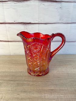 Vintage Iridescent Sunset Carnival Glass Pitcher