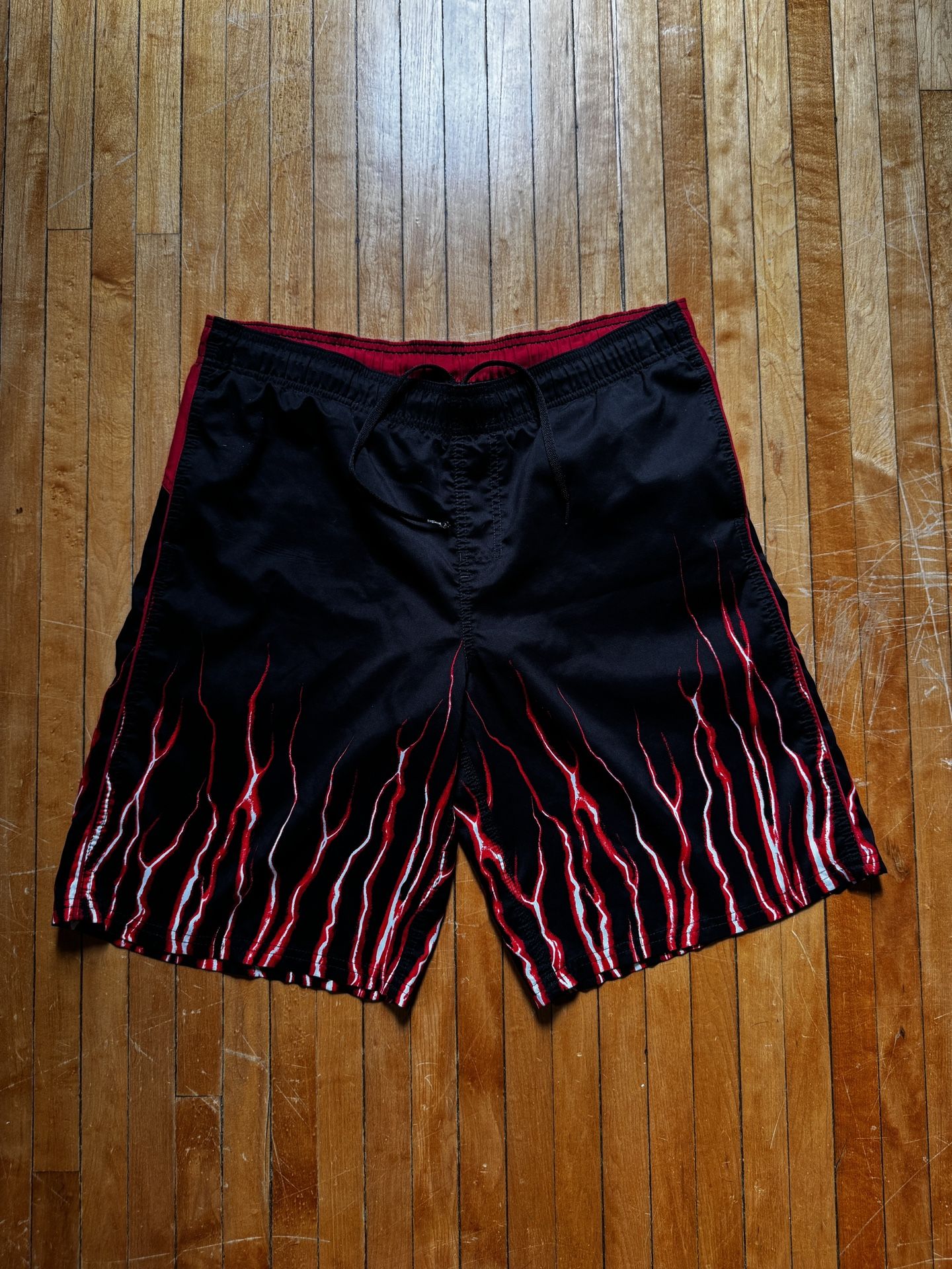 VTG Y2K Nike Lightning Flames Swim Trunks Board Shorts Sz. L
