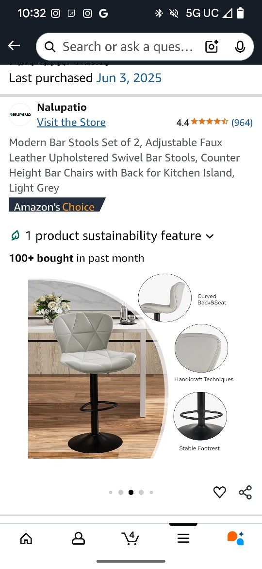 2 Light Grey Swivel Stools (New, Still In Box)