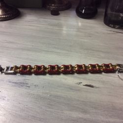 Red/Gold Bike Chain Stainless Steel Bracelet 