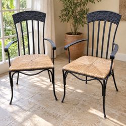 Italian-Style Iron & Rush Chairs – Matching Pair