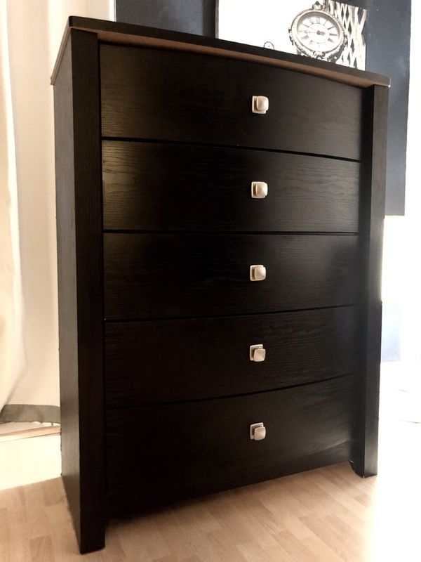 Ashley Furniture Retro Modern Tall Black 5 Drawer Wooden Dresser