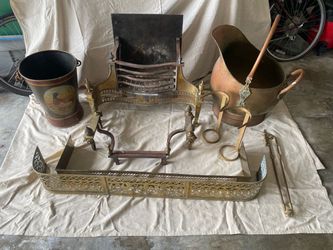 Antique Brass Fireplace Set with Accessories