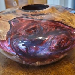 Handcrafted Burl Wood and Resin Hollow Form Vase