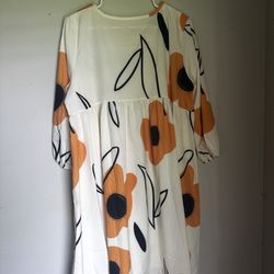 Floral White and Yellow Dress 