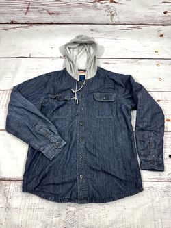 Wrangler Authentics blue denim Hooded Lined Shirt Jacket sweater Large Mens 