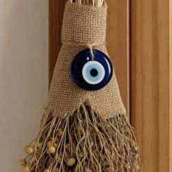 Handmade Evil Eye Wall Decor | Boho Natural Jute Door Hanging | Turkish Nazar