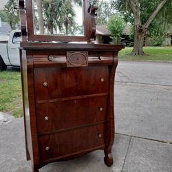 Antique Vintage Empire Chest Dresser W/Mirror