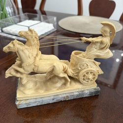 Vintage A. Santini Roman Chariot Sculpture – Made in Italy – Marble Base