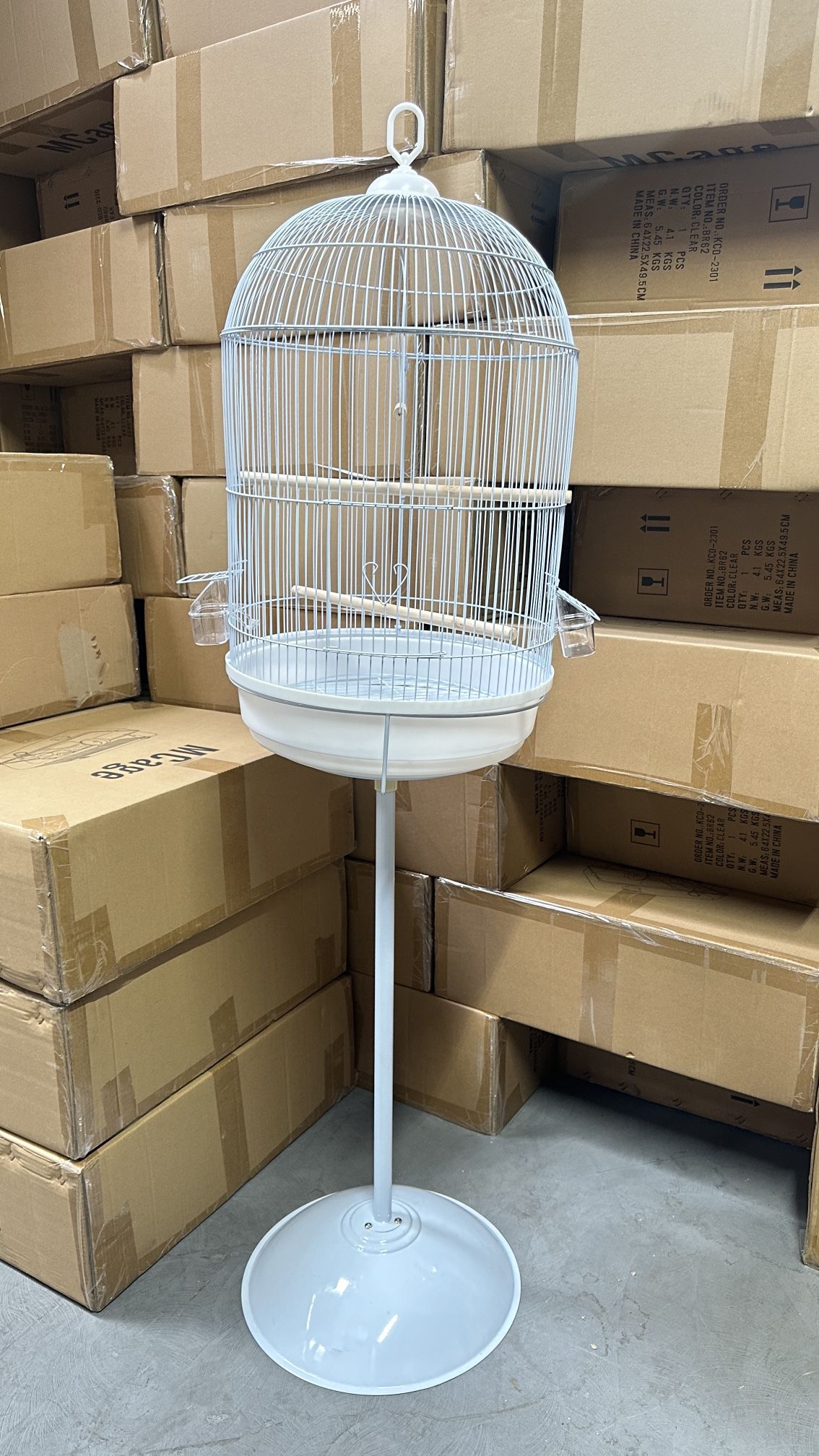 White Around Bird Parrot Home Cage With Stand 