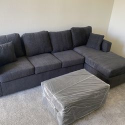 Dark Grey Sectional With Free Ottoman ‼️new Sectionals Packed In Factory Plastic ‼️