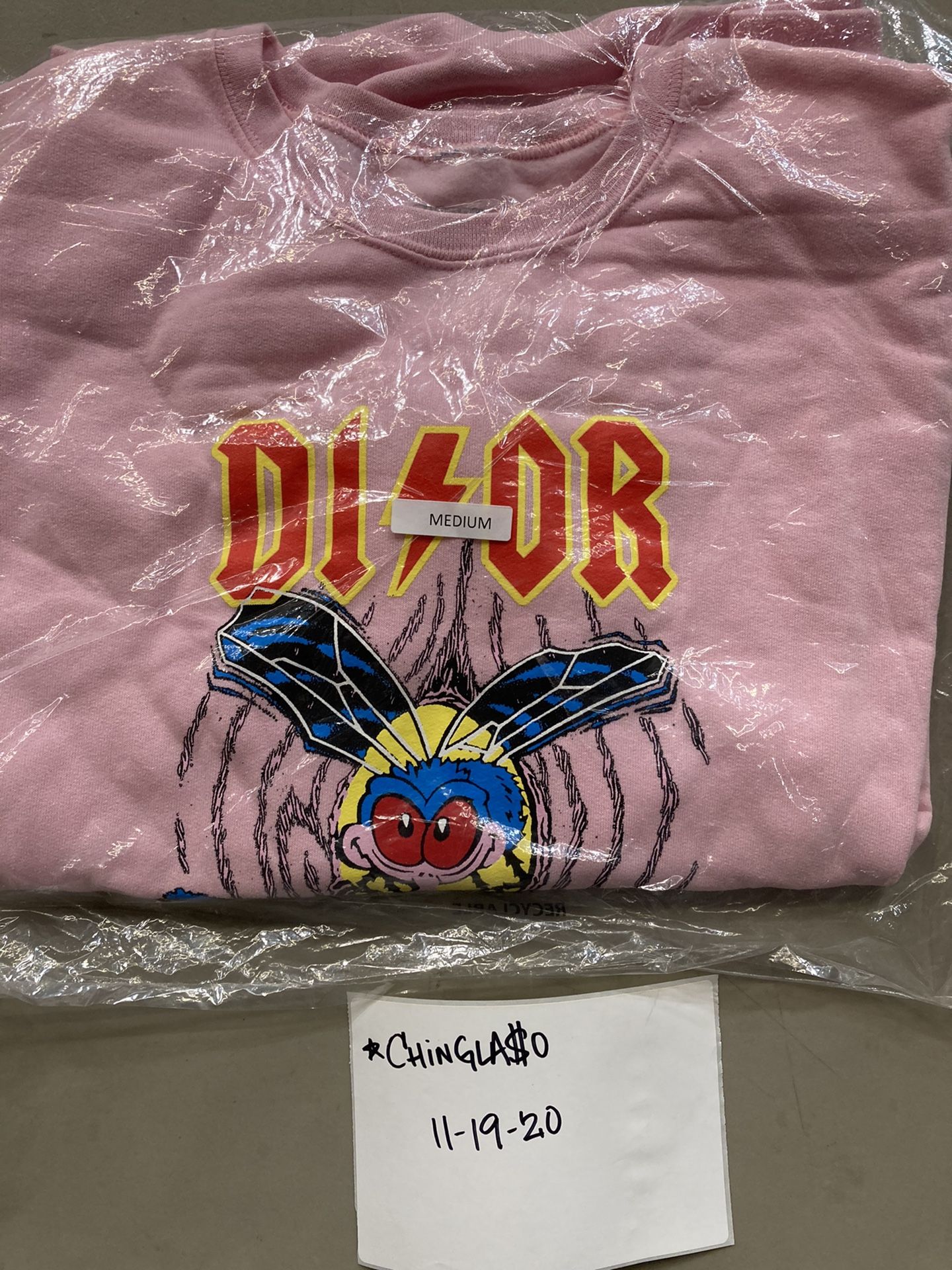 BLEACHED GOODS DIOR FLY ON THE WALL PINK CREWNECK SIZE MEDIUM
