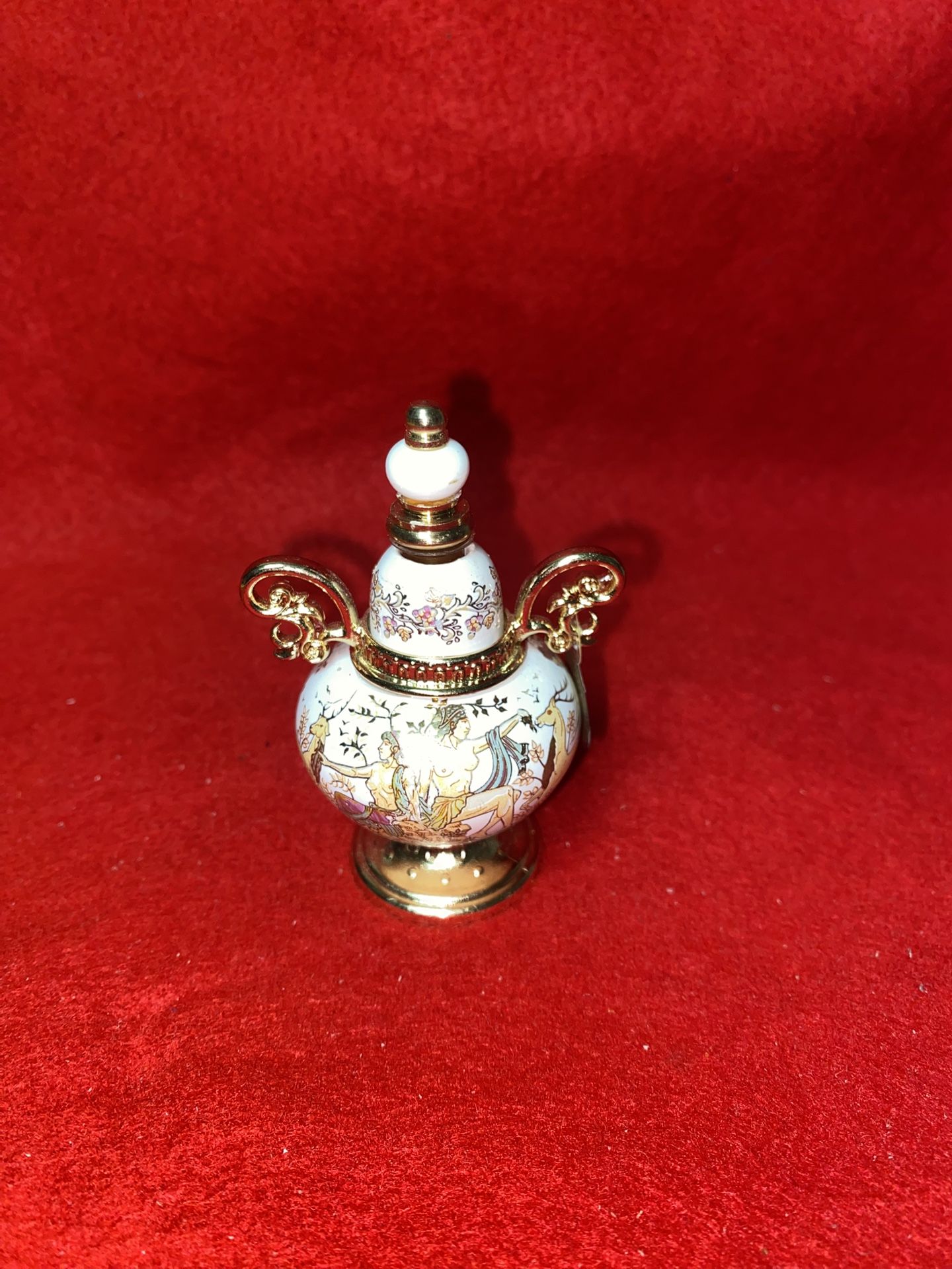 White Made In Greece Greek 24k Gold Ceramic Vase Oil/Perfume Collectible (Read Description)
