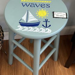 Summer Time Waves Nautical Boats Blue Stool