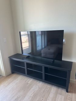 Black Wood TV Stand with Open Shelves
