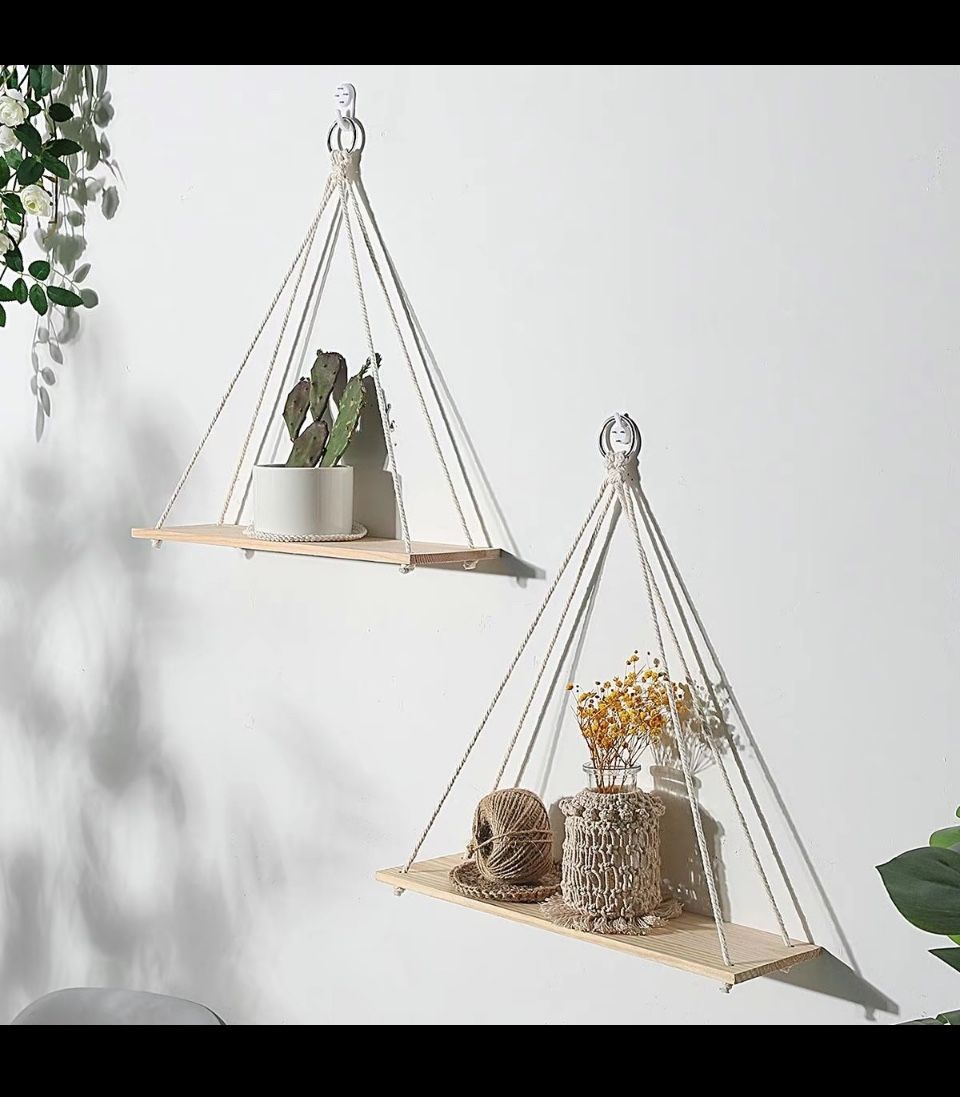 1 Pack Wooden Wall Hanging Shelves - Macrame Hanging Plant Shelf with Tassel,Boho Storage Floating Shelves Handmade Rustic Hanger Planter Rack Pot Sta