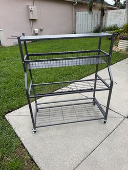Multi Tier Rolling Fishing Rod Cart Storage Rack