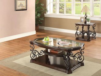 Laney Dark Merlot 2-piece Glass Top Coffee and End Table Set